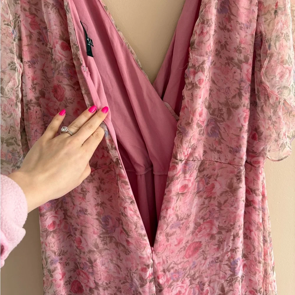 Lulus Dreamiest Desires Pink Floral Flutter Sleeve Maxi Dress Size XL Whimsical